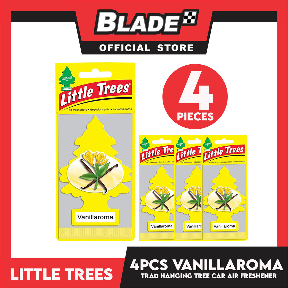 4pcs Little Trees Car Air Freshener 10105 (Vanillaroma) Hanging Tree Provides Long Lasting Scent