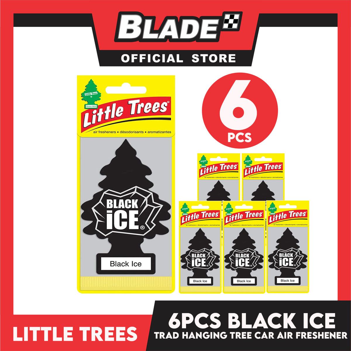 6pcs Little Trees Car Air Freshener 10155 (Black Ice) Hanging Tree Provides Long Lasting Scent