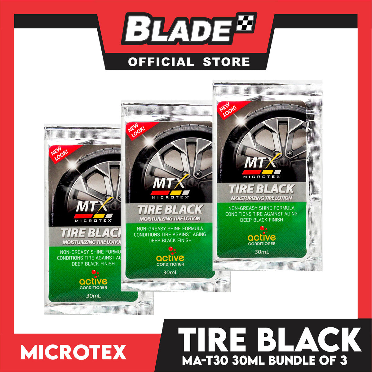 3pcs Microtex Tire Black Moisturizing Tire Lotion MA-T30 30ml
