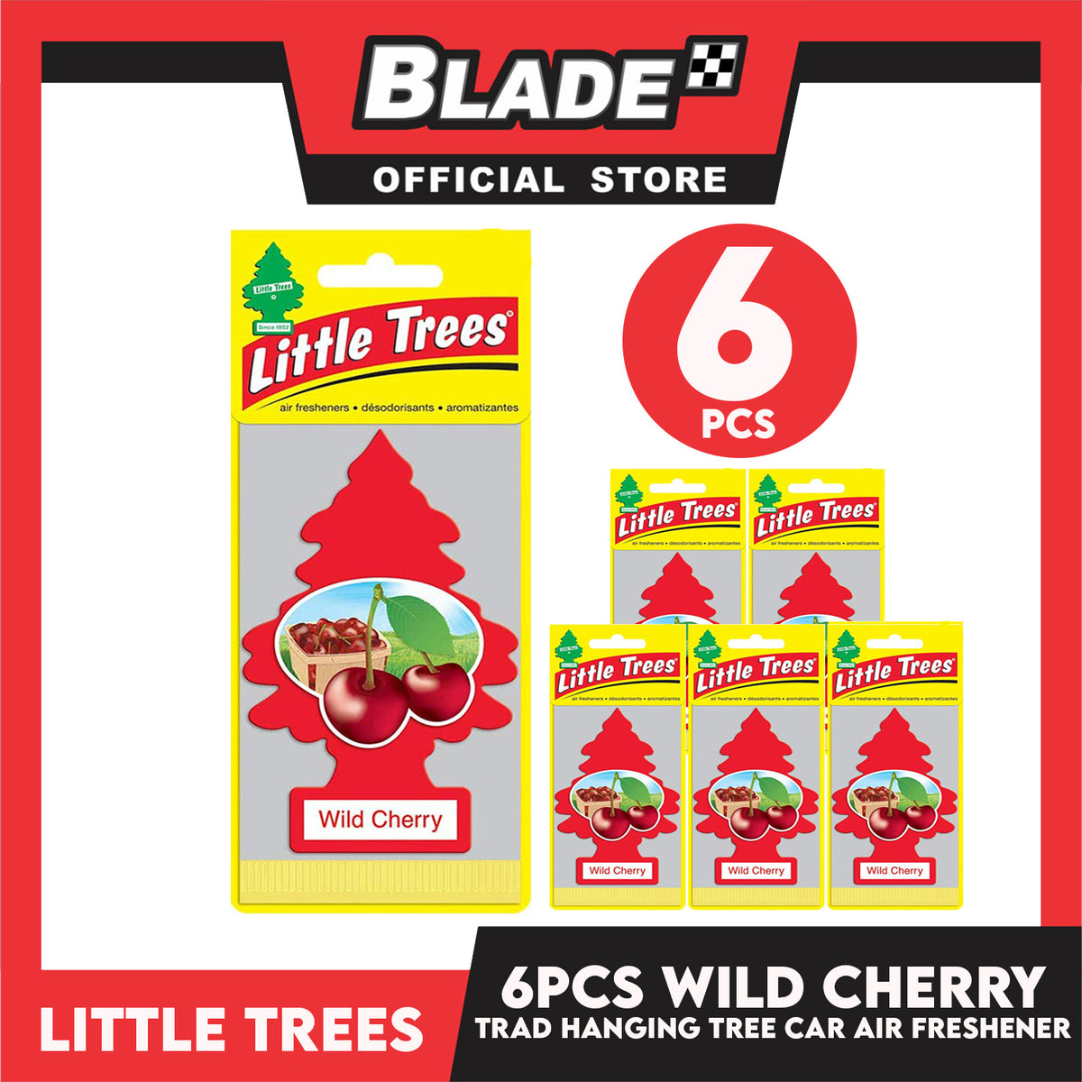 6pcs Little Trees Car Air Freshener 10311 (Wild Cherry) Hanging Tree Provides Long Lasting Scent