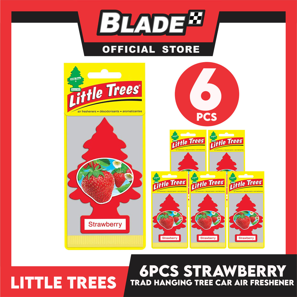 6pcs Little Trees Car Air Freshener 10312 (Strawberry) Hanging Tree Provides Long Lasting Scent