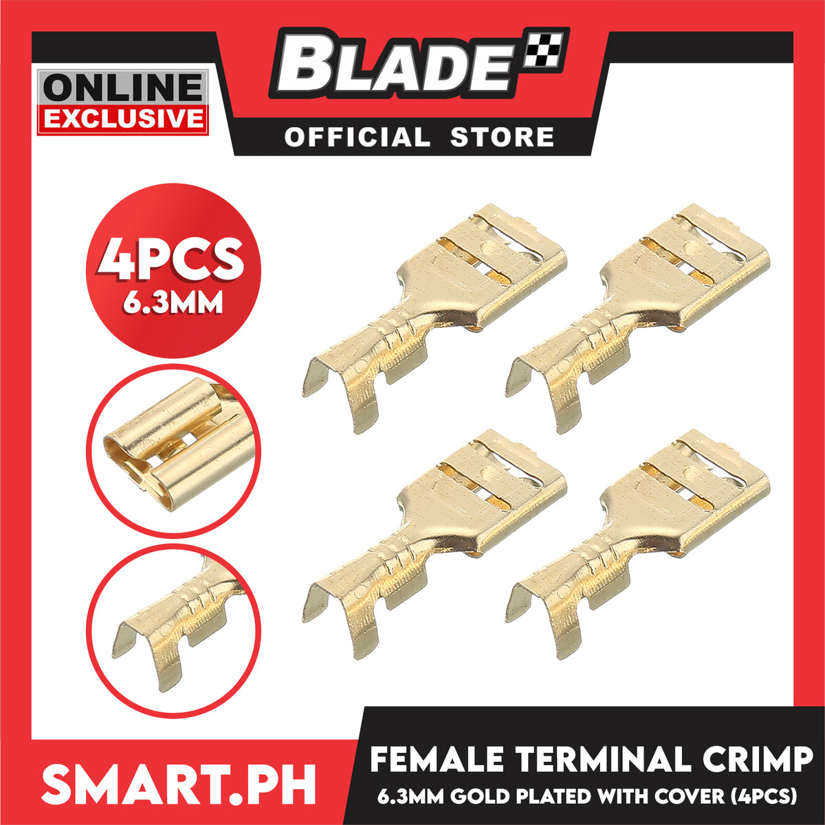 4pcs Female Terminal Crimp Gold Plated With Cover 6.3mm Non-insulated Crimp Terminals Cable Lug Wire Connectors