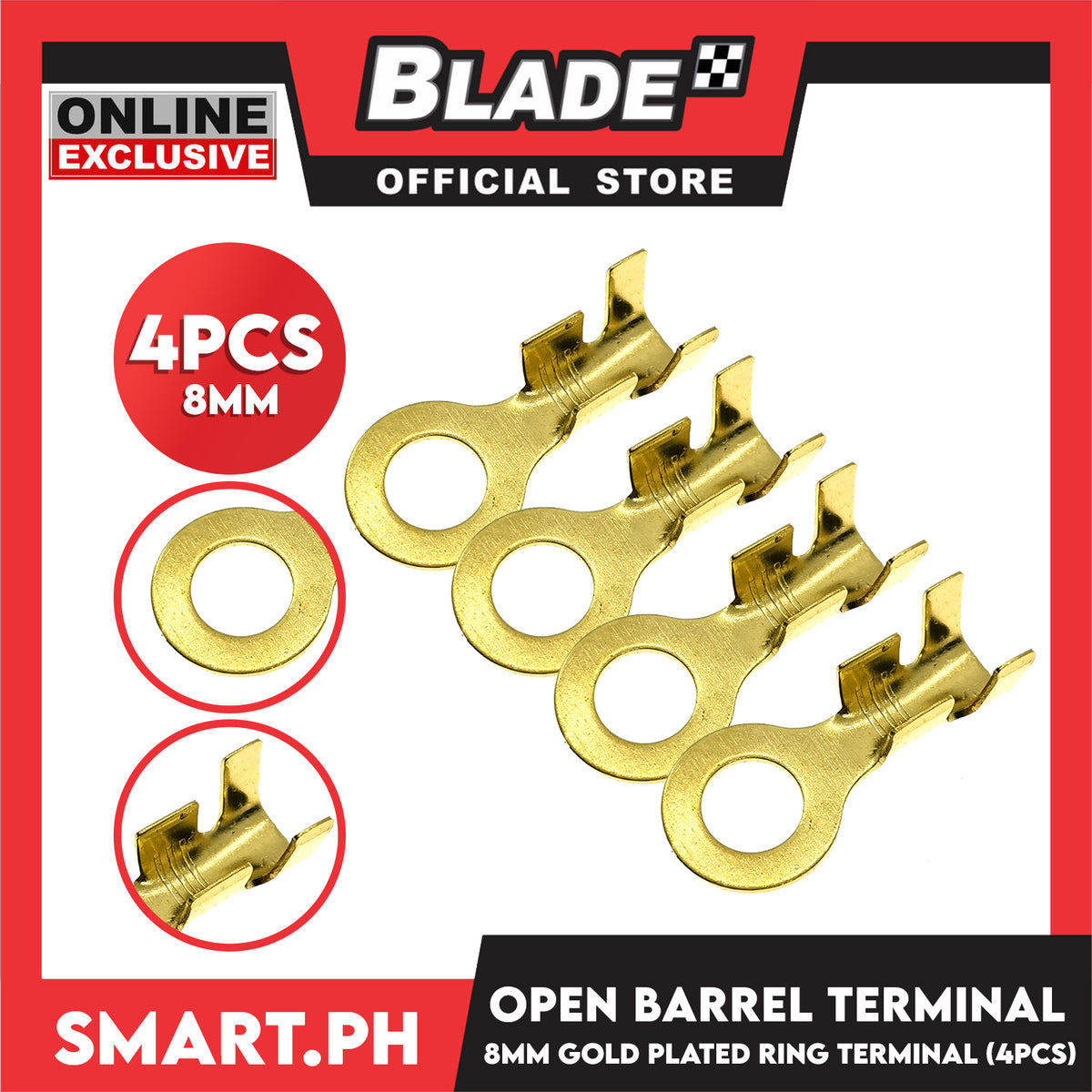 4pcs Electric Lugs Ring Type Terminal Gold Plated Ring 8mm (M4) Golden Brass Non-insulated Copper Crimp Terminals Cable Lug Wire Connectors