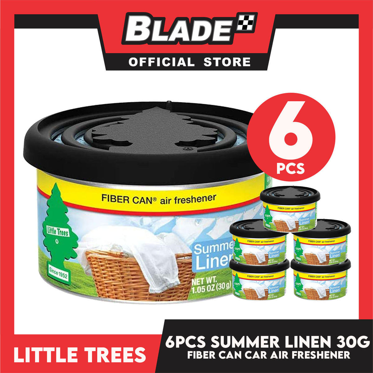 6pcs Little Trees Fiber Can Air Freshener 30g (Summer Linen) A Long-Lasting Scent for your Car and Home