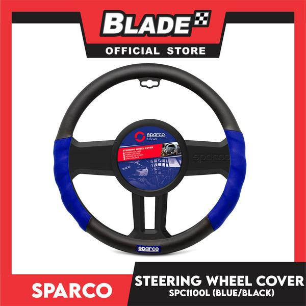 Sparco Steering Wheel Cover-(Black/Blue)  SPC1100L for Toyota, Mitsubishi, Honda, Hyundai, Ford, Nissan, Suzuki, Isuzu, Kia, MG and more