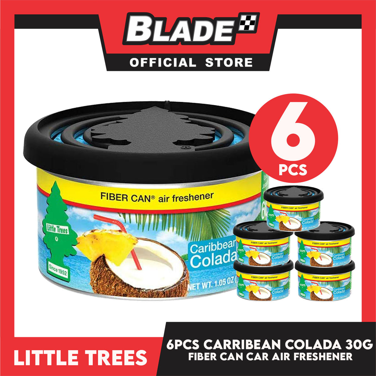 6pcs Little Trees Fiber Can Air Freshener 30g (Caribbean Colada) Fiber Can Provides a Long-Lasting Scent for Auto or Home