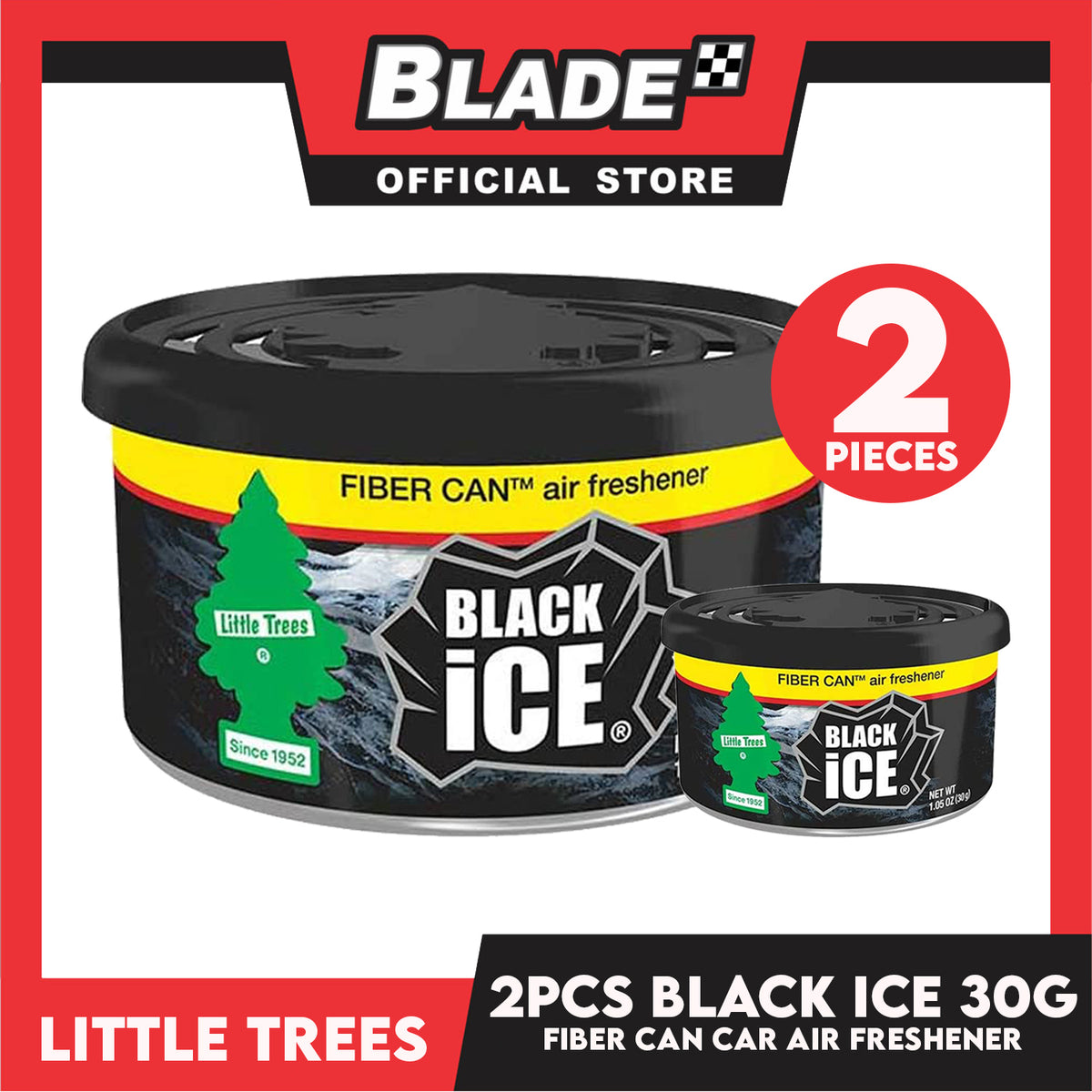 2pcs Little Trees Fiber Can Air Freshener 30g (Black Ice) Fiber Can Provides a Long-Lasting Scent for Auto or Home