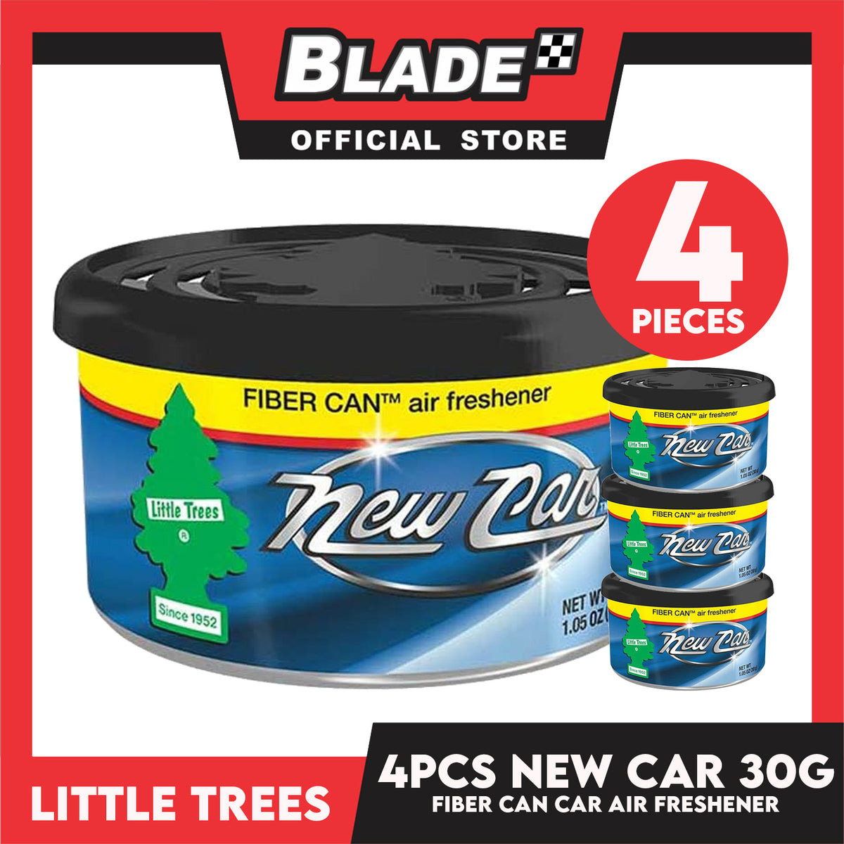 4pcs Little Trees Fiber Can Air Freshener 30g (New Car) Fiber Can Provides a Long-Lasting Scent for Auto or Home