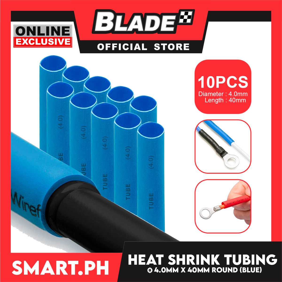 10pcs Heat Shrink Tube Wire Round 4.0x40mm (Blue) Insulated Heat Shrink Tubing Cable Wrap
