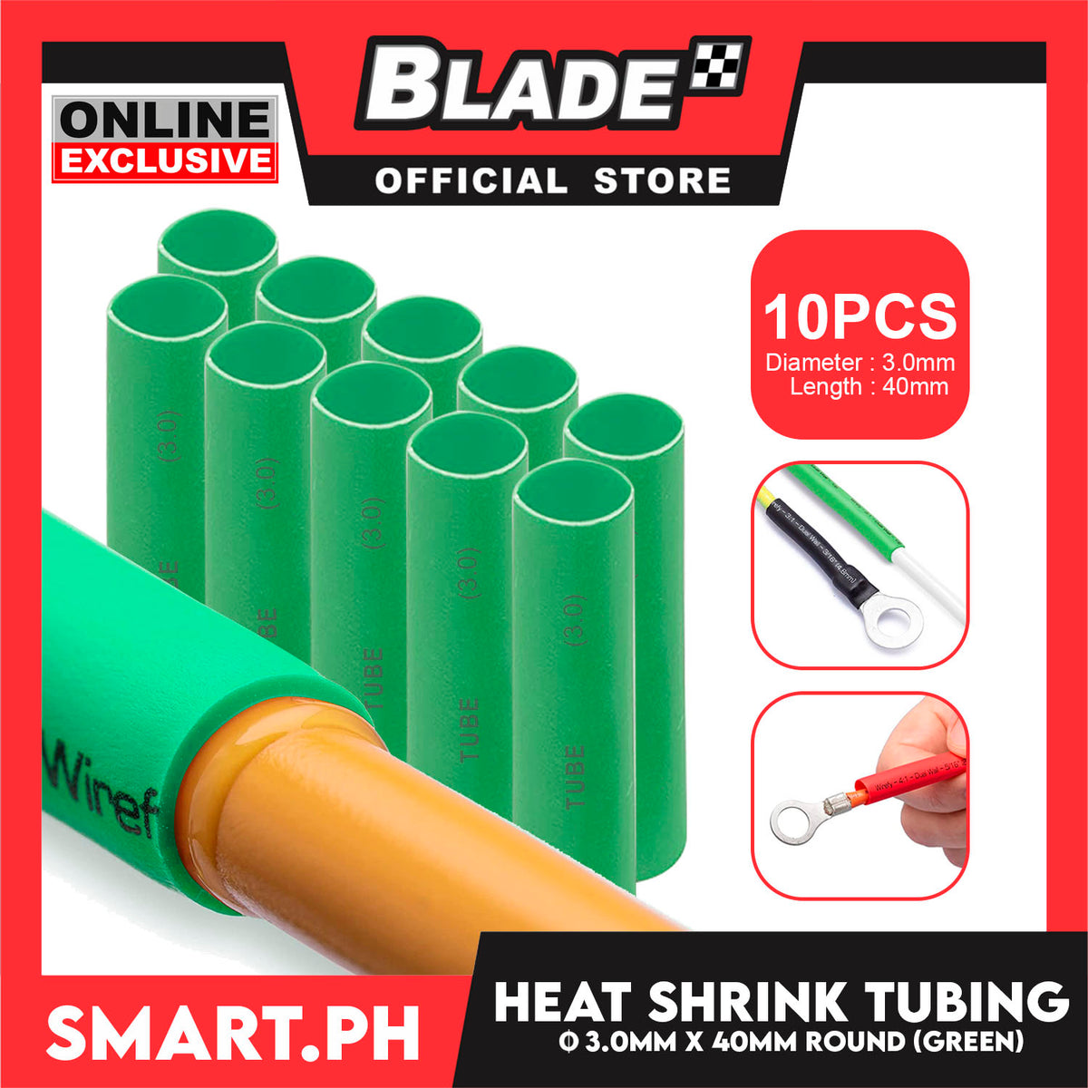10pcs Heat Shrink Tube Wire Round 3.0x40mm (Green) Insulated Heat Shrink Tubing Cable Wrap
