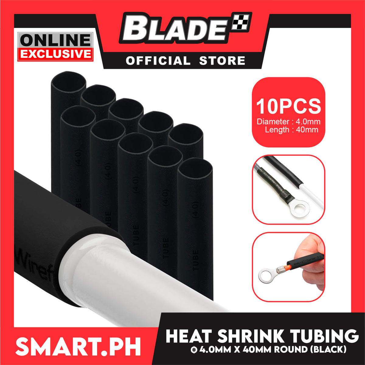 10pcs Heat Shrink Tube Wire Round 4.0x40mm (Black) Insulated Heat Shrink Tubing Cable Wrap