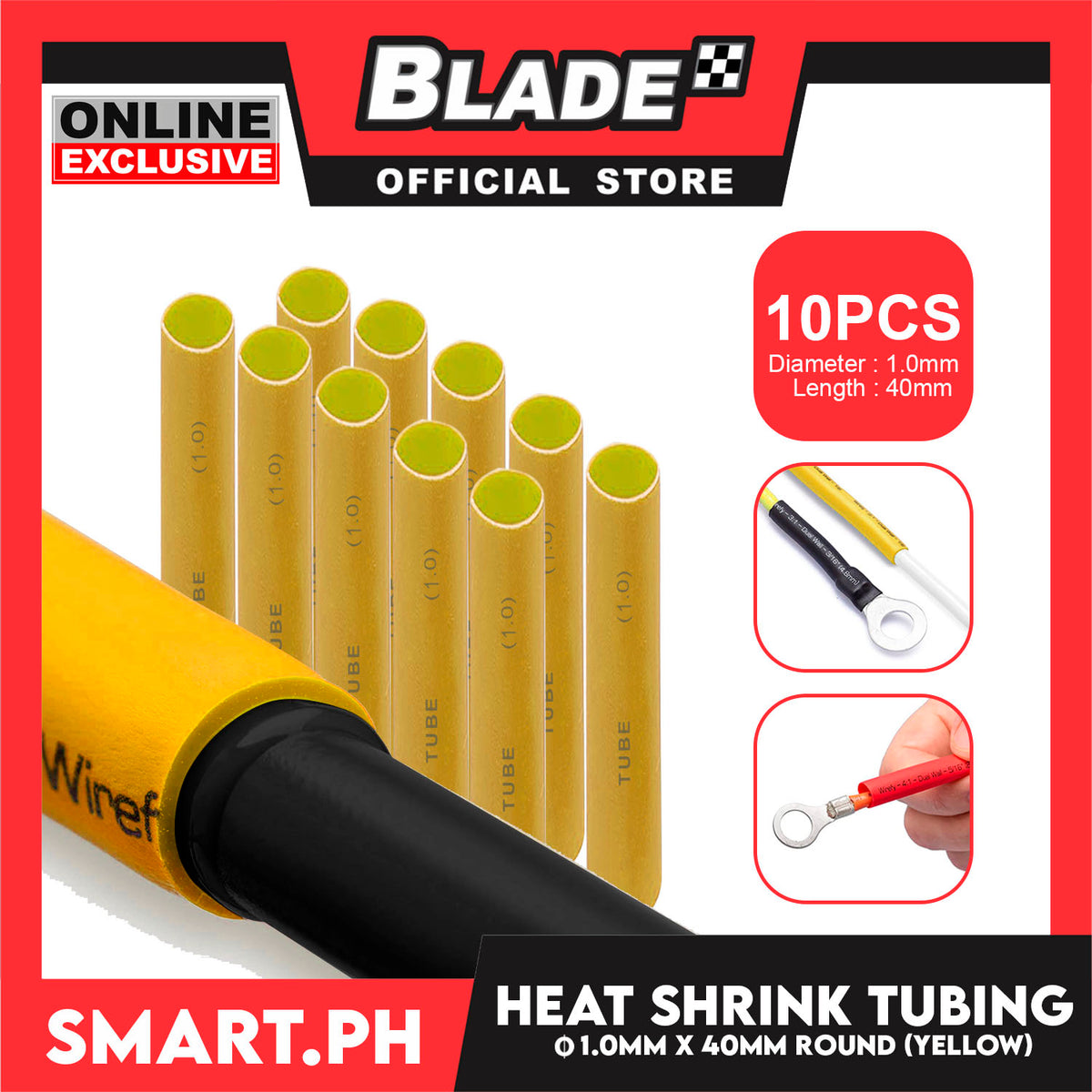 10pcs Heat Shrink Tube Wire Round 1.0x40mm (Yellow) Insulated Heat Shrink Tubing Cable Wrap