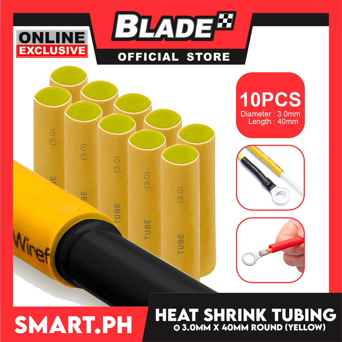10pcs Heat Shrink Tube Wire Round 3.0x40mm (Yellow) Insulated Heat Shrink Tubing Cable Wrap