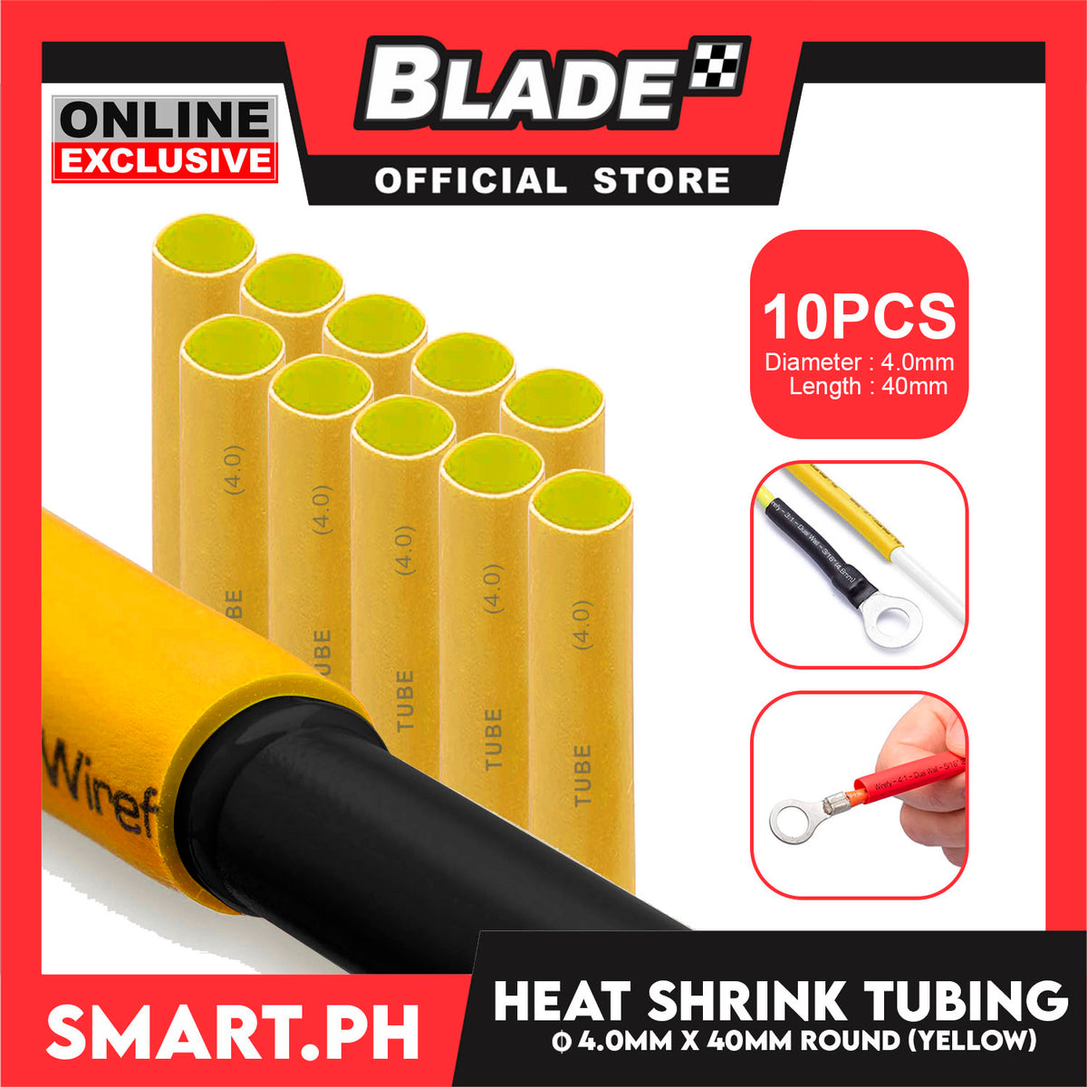 10pcs Heat Shrink Tube Wire Round 4.0x40mm (Yellow) Insulated Heat Shrink Tubing Cable Wrap