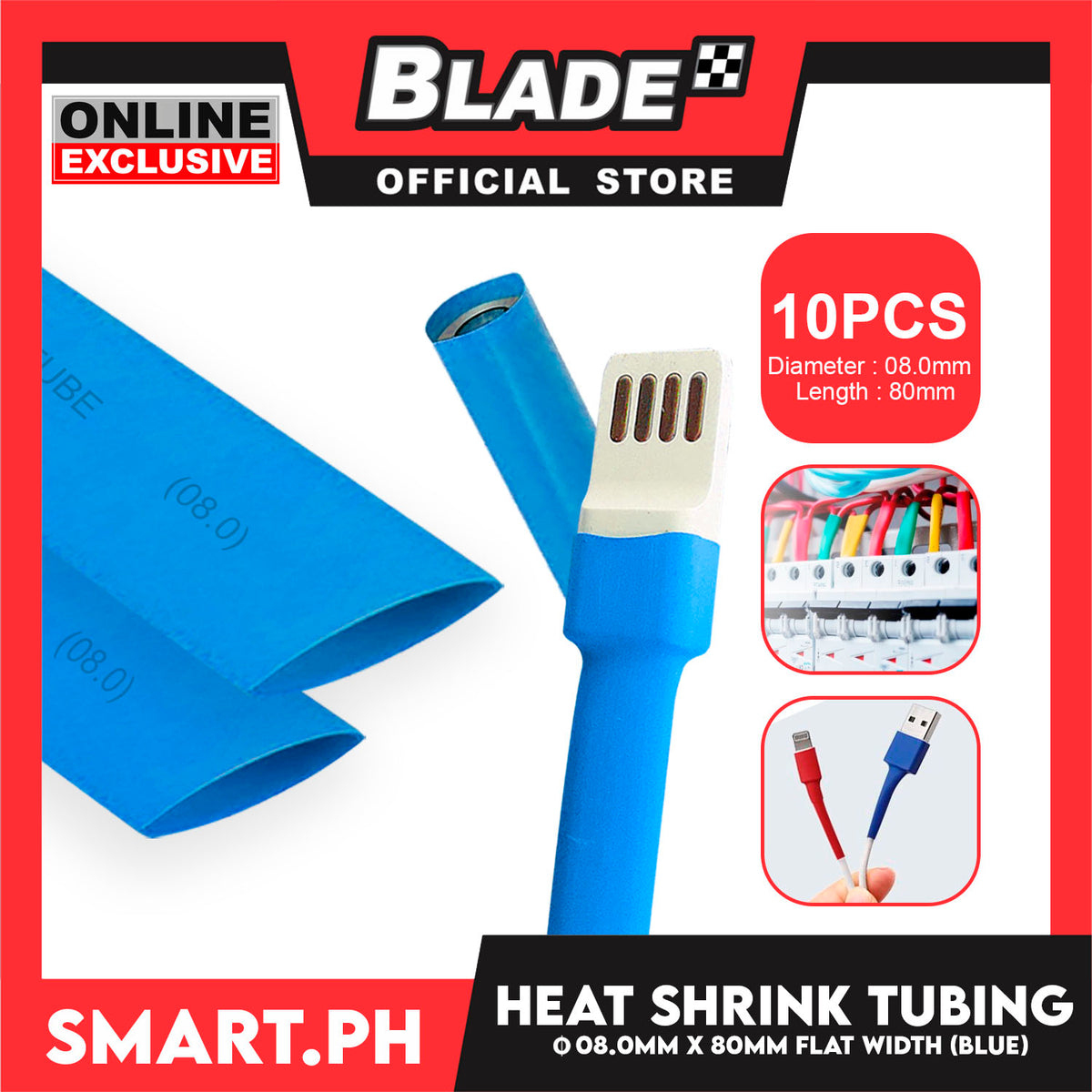 10pcs Heat Shrink Tube Wire Flat 8.0x80mm (Blue) Insulated Heat Shrink Tubing Cable Wrap