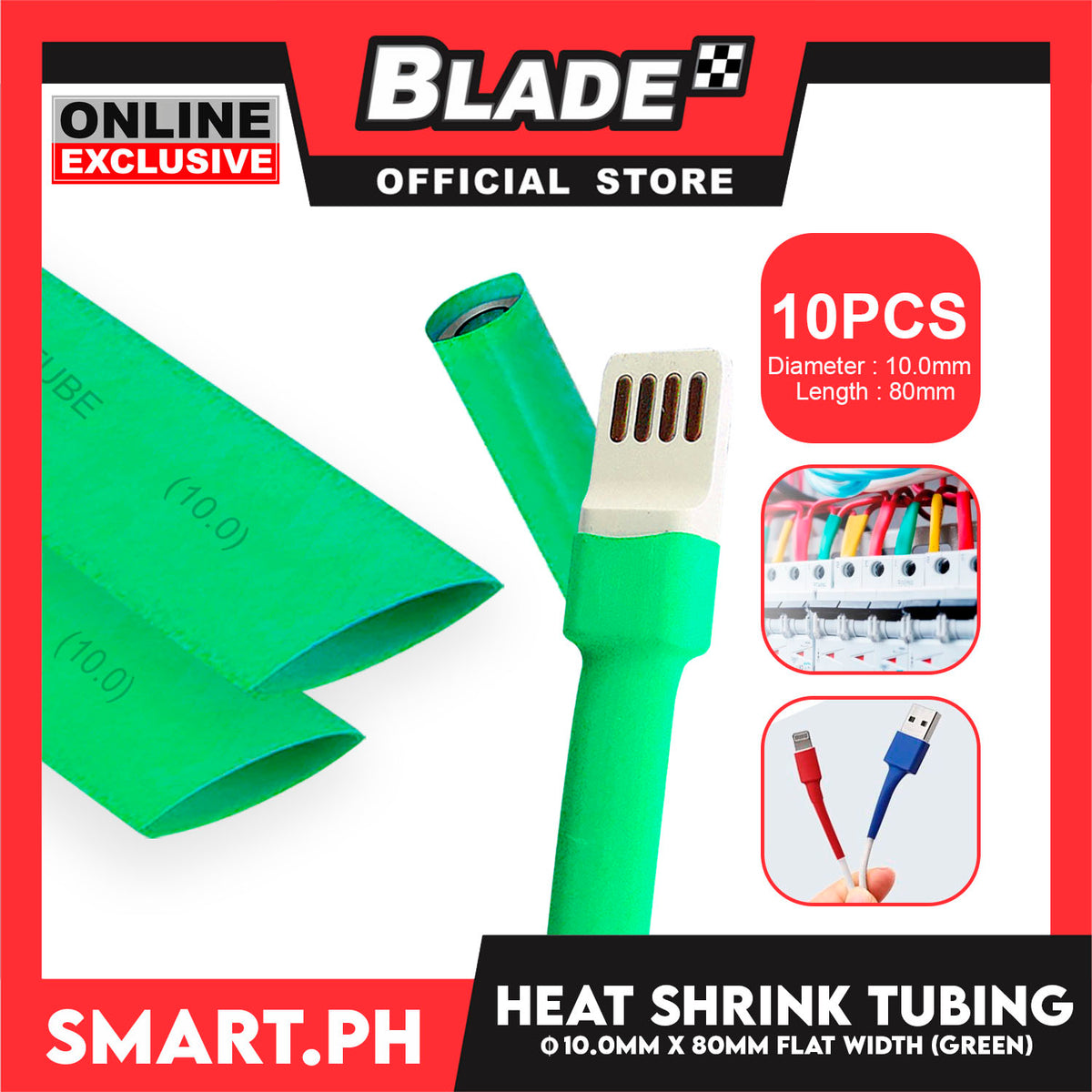 10pcs Heat Shrink Tube Wire Flat 10.0x80mm (Green) Insulated Heat Shrink Tubing Cable Wrap