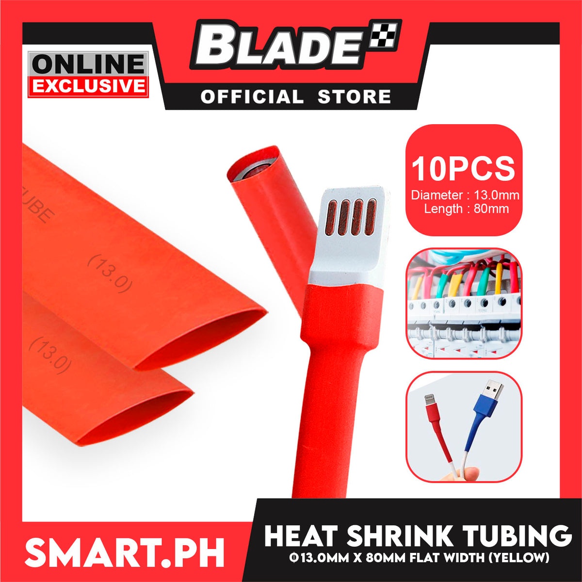 10pcs Heat Shrink Tube Wire Flat 13.0x80mm (Red) Insulated Heat Shrink Tubing Cable Wrap
