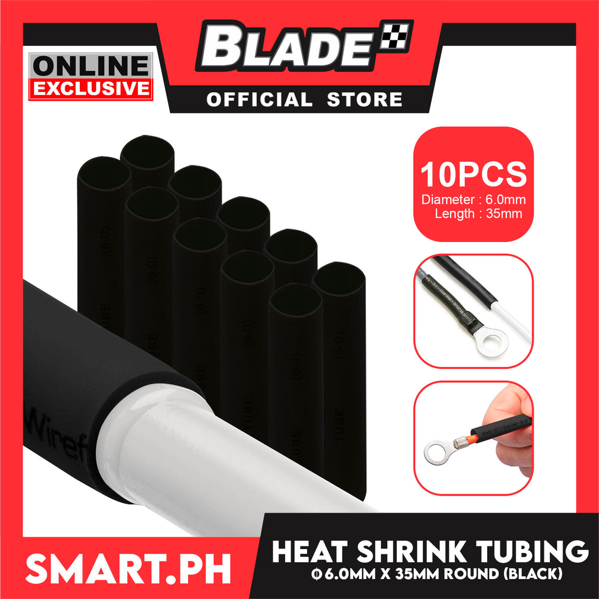10pcs Heat Shrink Tube Wire Round 6.0x35mm (Black) Insulated Heat Shrink Tubing Cable Wrap
