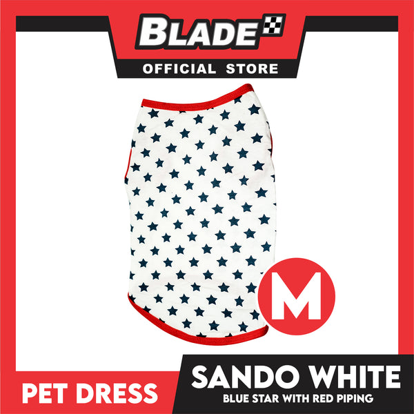 Pet Shirt White Sando with Blue Star and Red Piping (Medium) Perfect Fit for Dogs and Cats Cloth