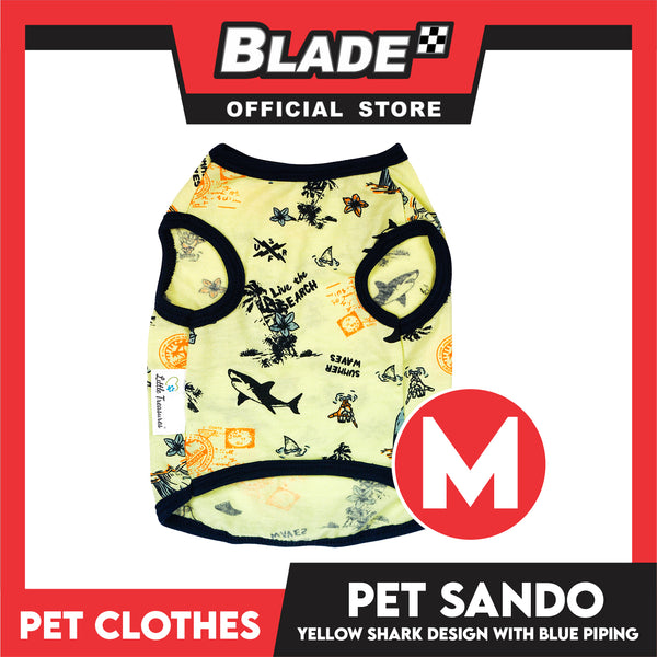 Pet Sando Yellow Shark Print with Blue Piping Pet Clothes (Medium) Perfect Fit for Dogs and Cats