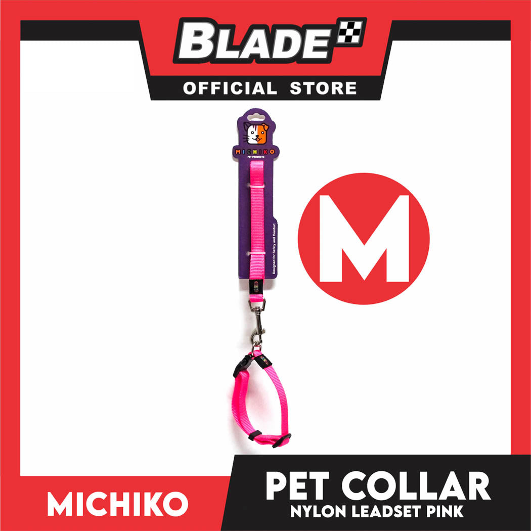 Michiko Nylon Collar Lead Set Pink (Medium) Dog Pet Collar