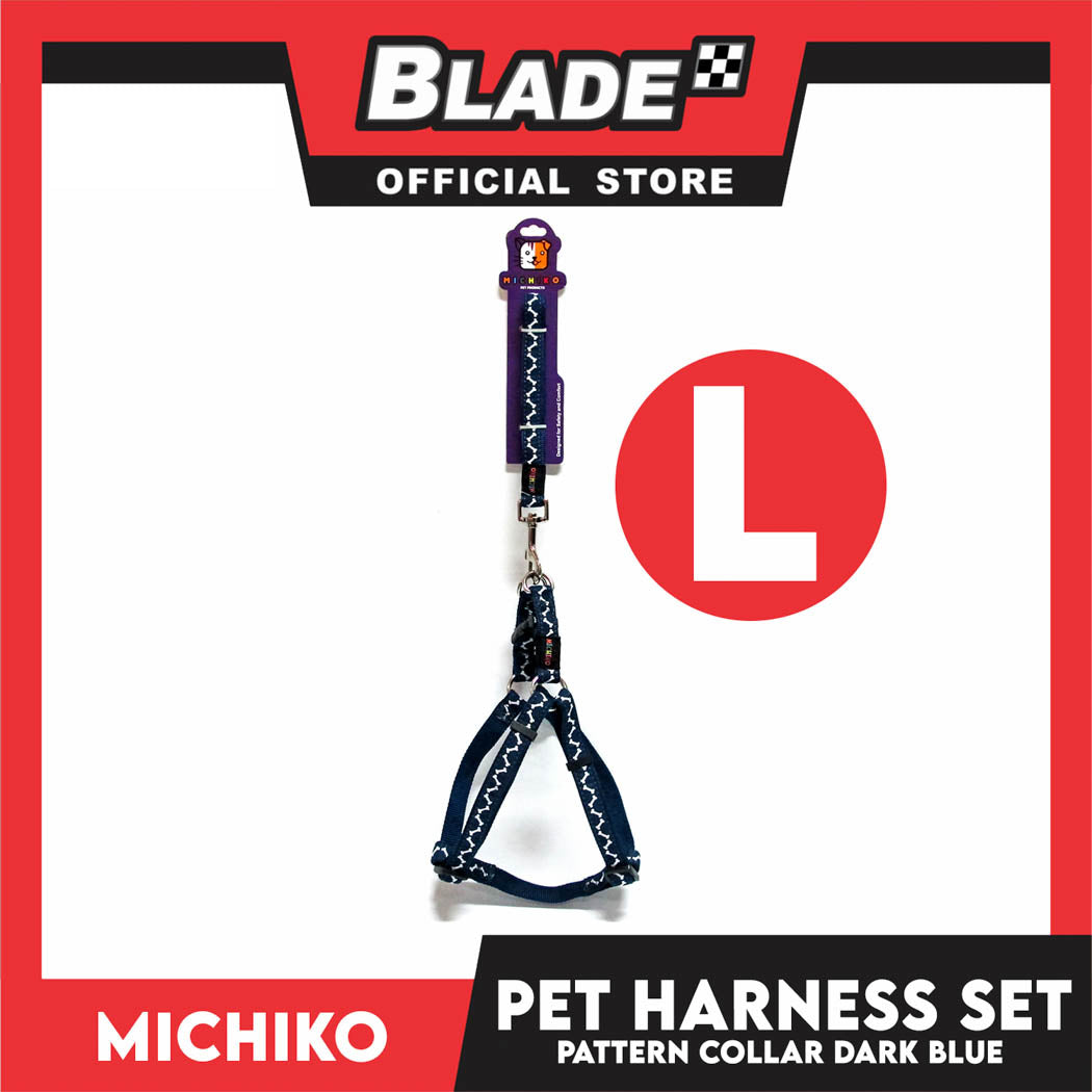 Michiko Pattern Harness Set Dark Blue (Large) Perfect for Your Dog
