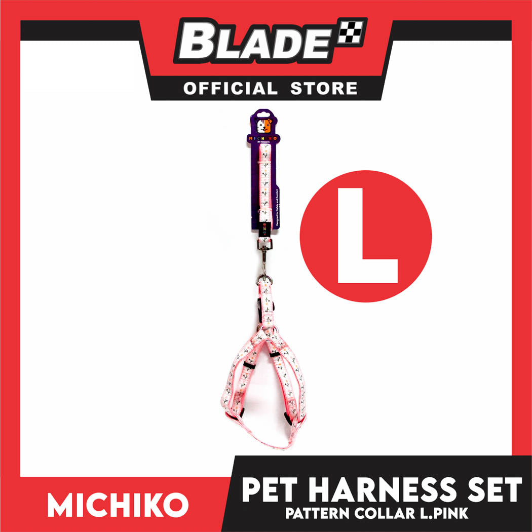 Michiko Pattern Harness Set Light Pink (Large) Perfect for Your Dog