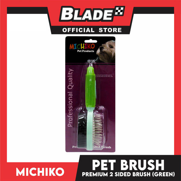 Michiko Premium 2 Sided Pet Brush (Green) Pin And Bristle Brush In One