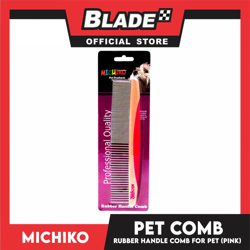 Michiko Rubber Handle Pet Comb (Pink) Pet Grooming