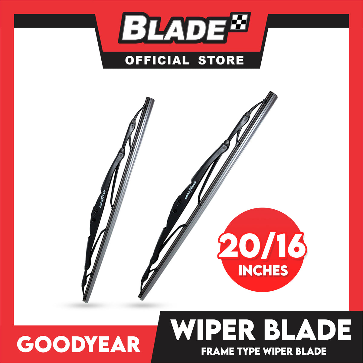 Goodyear Frame Type Universal High Performance Wiper Blade 20''/16'' Set Aerodynamic Design