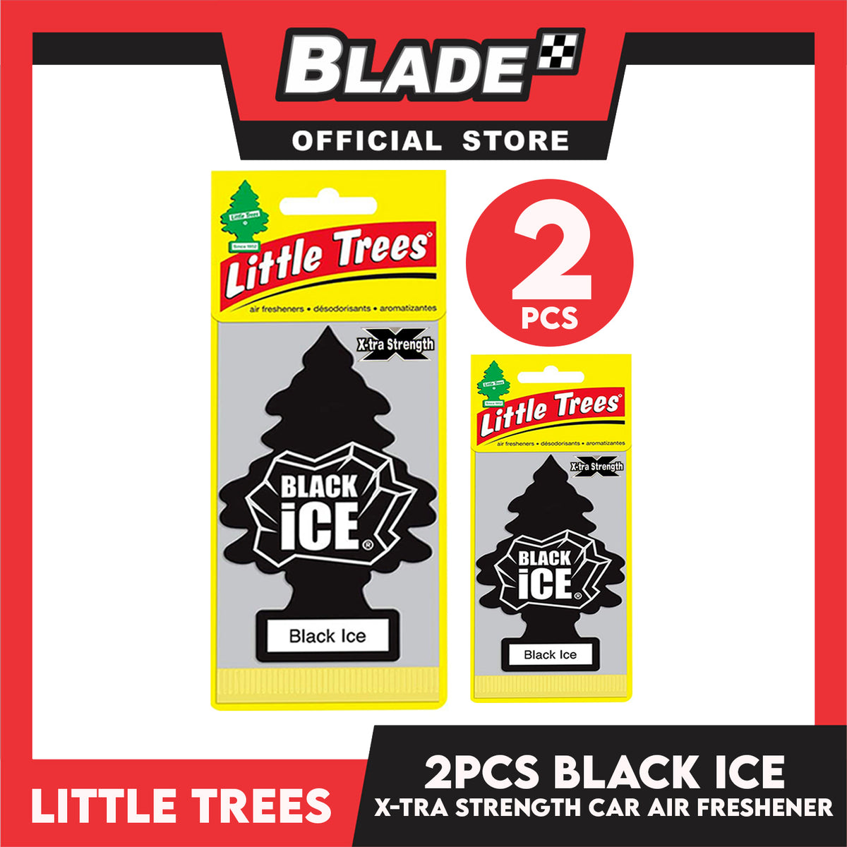 2pcs Little Trees Car Air Freshener X-tra Strength 10655 (Black Ice) Hanging Tree Provides Long Lasting Scent