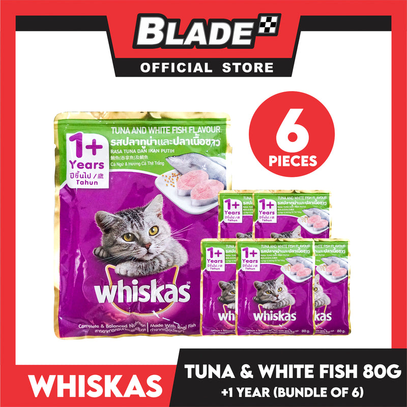 6pcs Whiskas Tuna and White Fish Pouch Cat Wet Food 80g