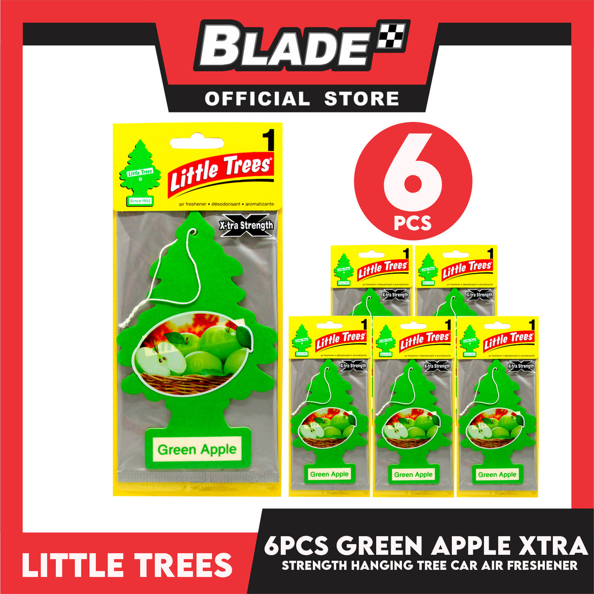 6pcs Little Trees Car Air Freshener X-tra Strength 10616 (Green Apple) Hanging Tree Provides Long Lasting