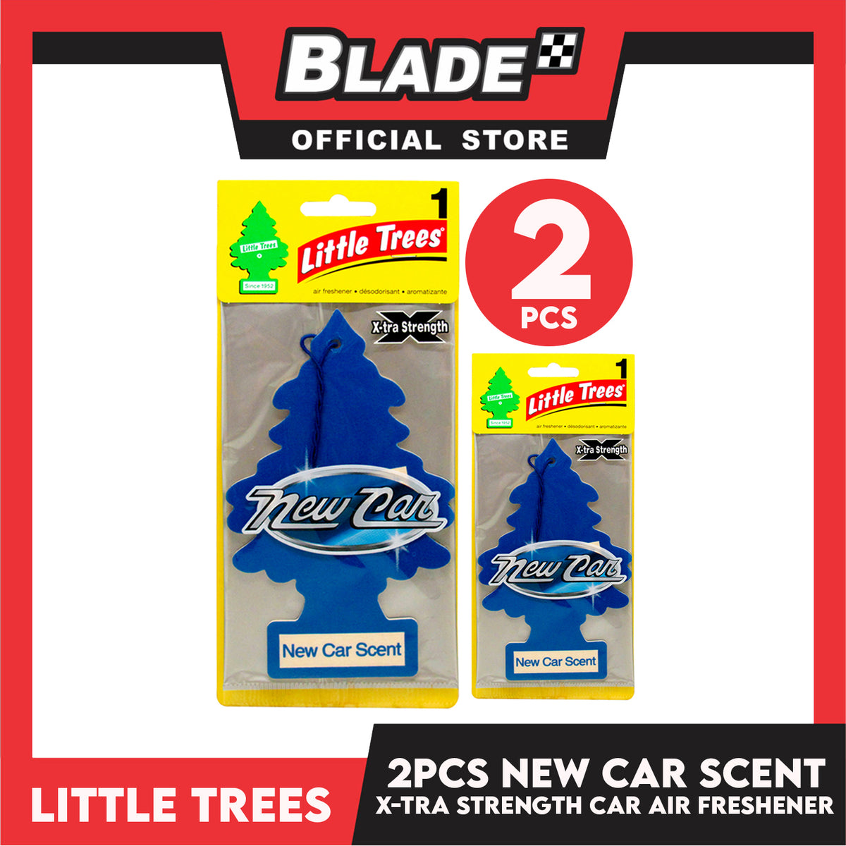 2pcs Little Trees Car Air Freshener X-tra Strength 10689 (New Car Scent) Hanging Tree Provides Long Lasting Scent