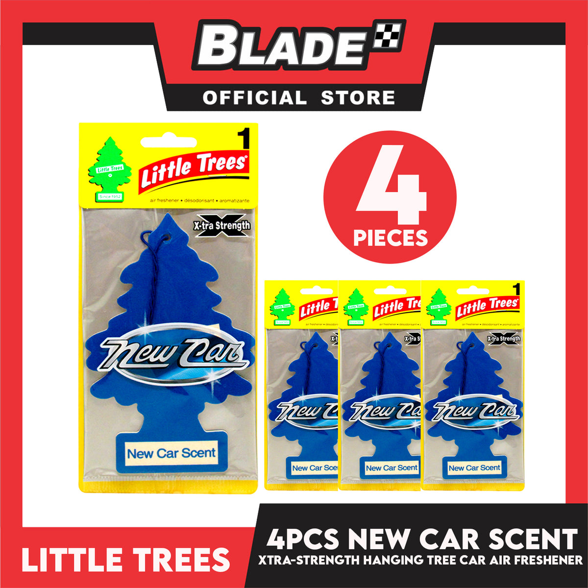 4pcs Little Trees Car Air Freshener X-tra Strength 10689 (New Car Scent) Hanging Tree Provides Long Lasting Scent