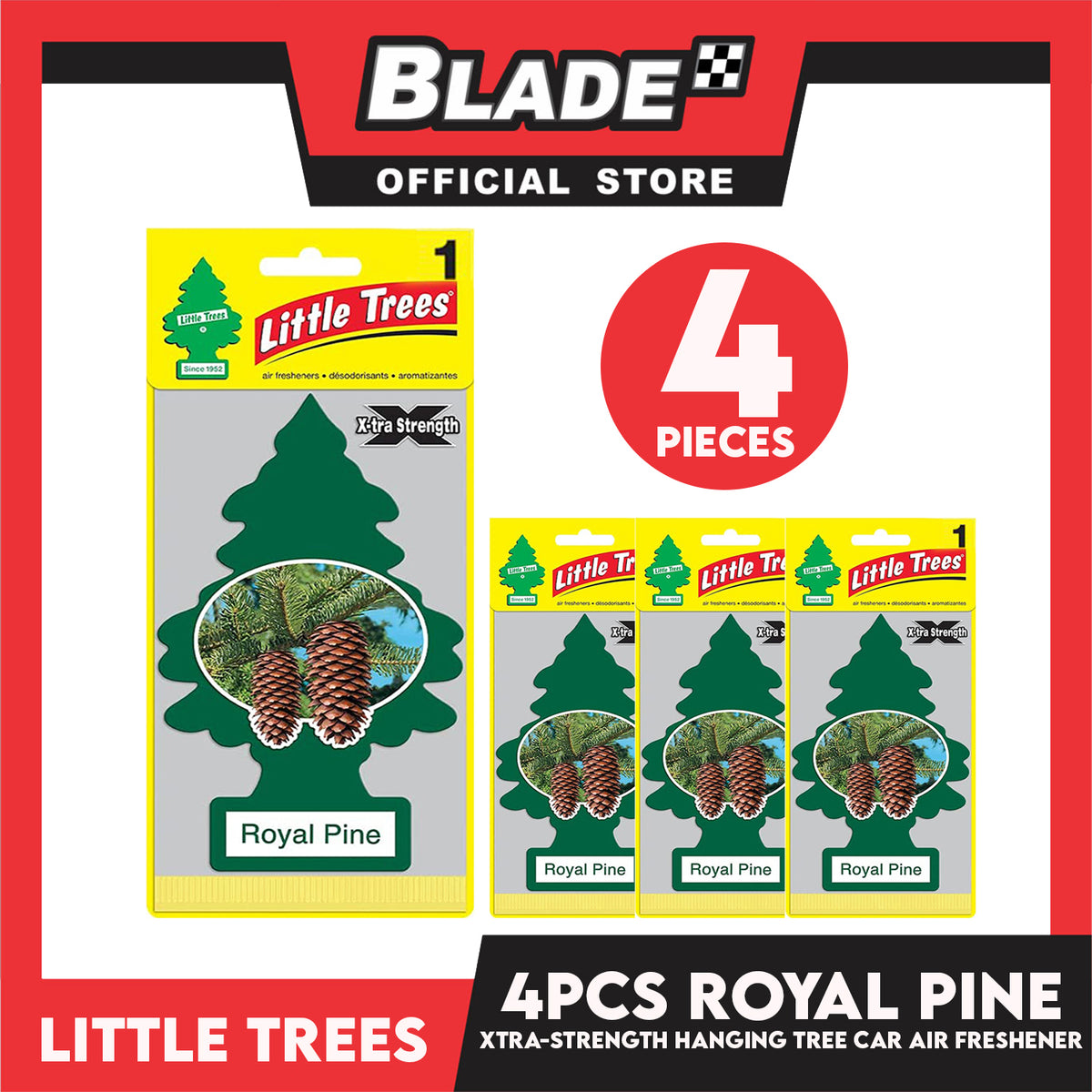 4pcs Little Trees Car Air Freshener X-tra Strength 10601 (Royal pine) Hanging Tree Provides Long Lasting Scent