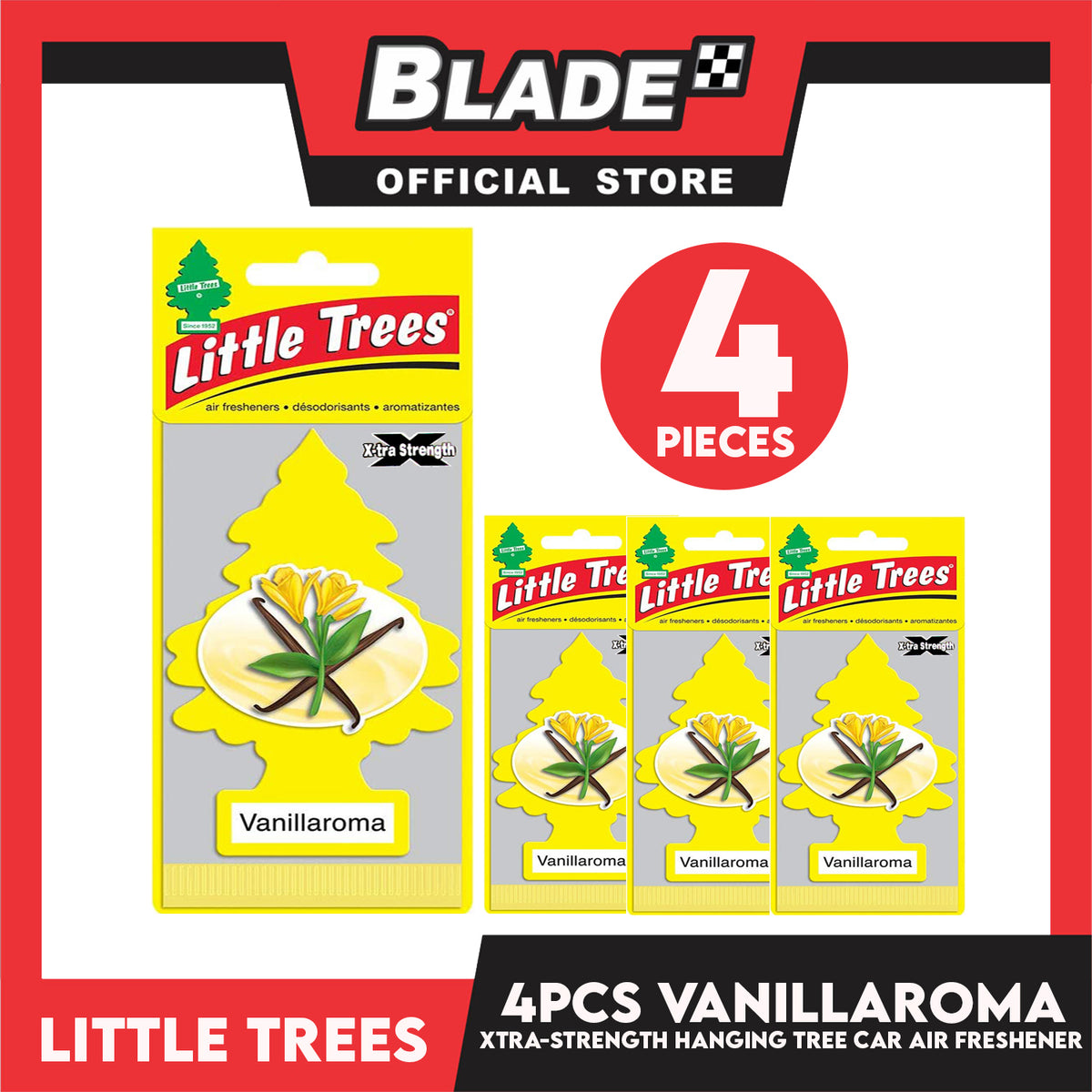 4pcs Little Trees Car Air Freshener X-tra Strength 10605 (Vanillaroma) Hanging Tree Provides Long Lasting Scent