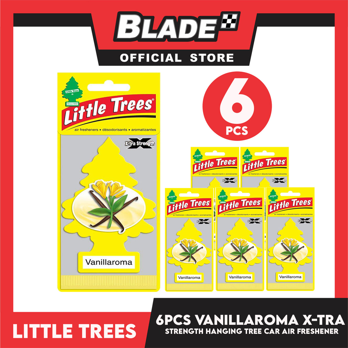 6pcs Little Trees Car Air Freshener X-tra Strength 10605 (Vanillaroma) Hanging Tree Provides Long Lasting Scent