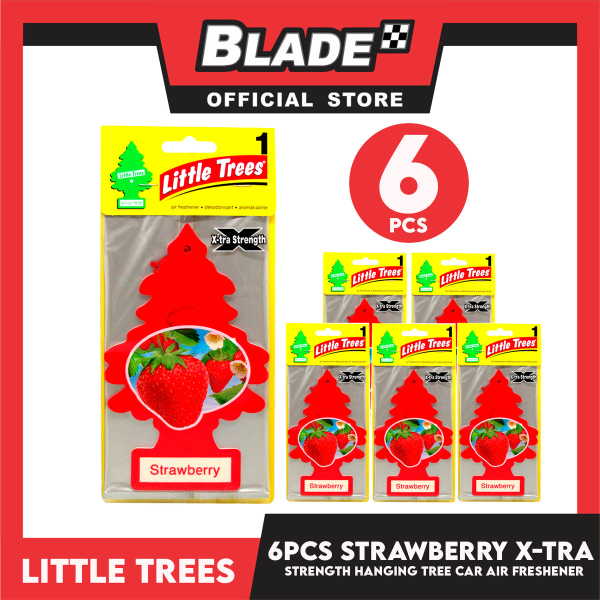 6pcs Little Trees Car Air Freshener X-tra Strength 10612 (Strawberry) Hanging Tree Provides Long Lasting Scent