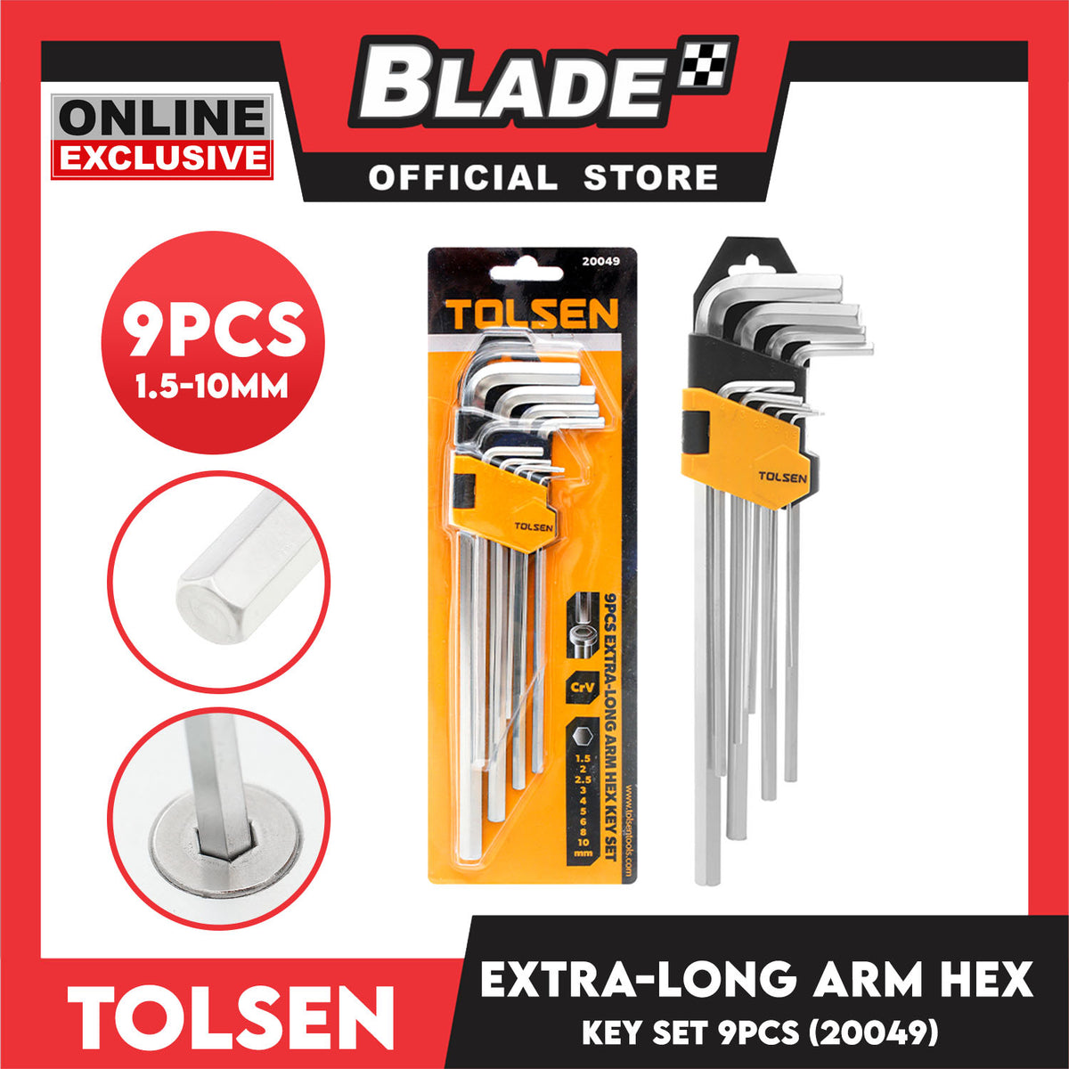 Tolsen 9pcs Extra-long Arm Hex Key Set 20049