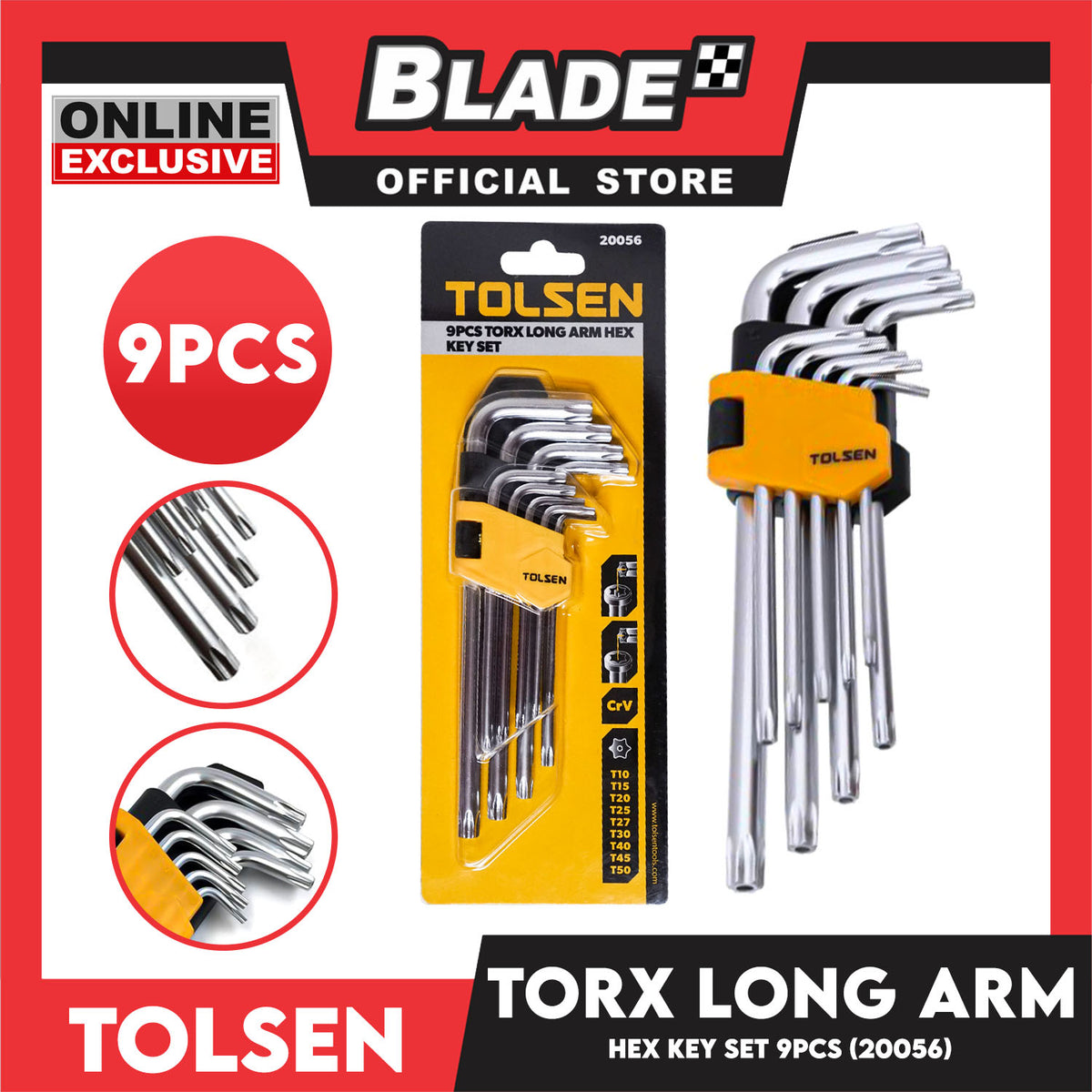 Tolsen 9pcs Torx Long Arm Hex Key Set 20056