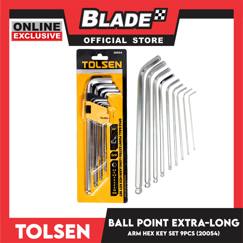 Tolsen 9pcs Ball Point Extra-Long Arm Hex Key Set 20054