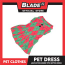 Pet Dress Argyle Pink/Green with Button Dress (Small) Perfect Fit for Dogs and Cats