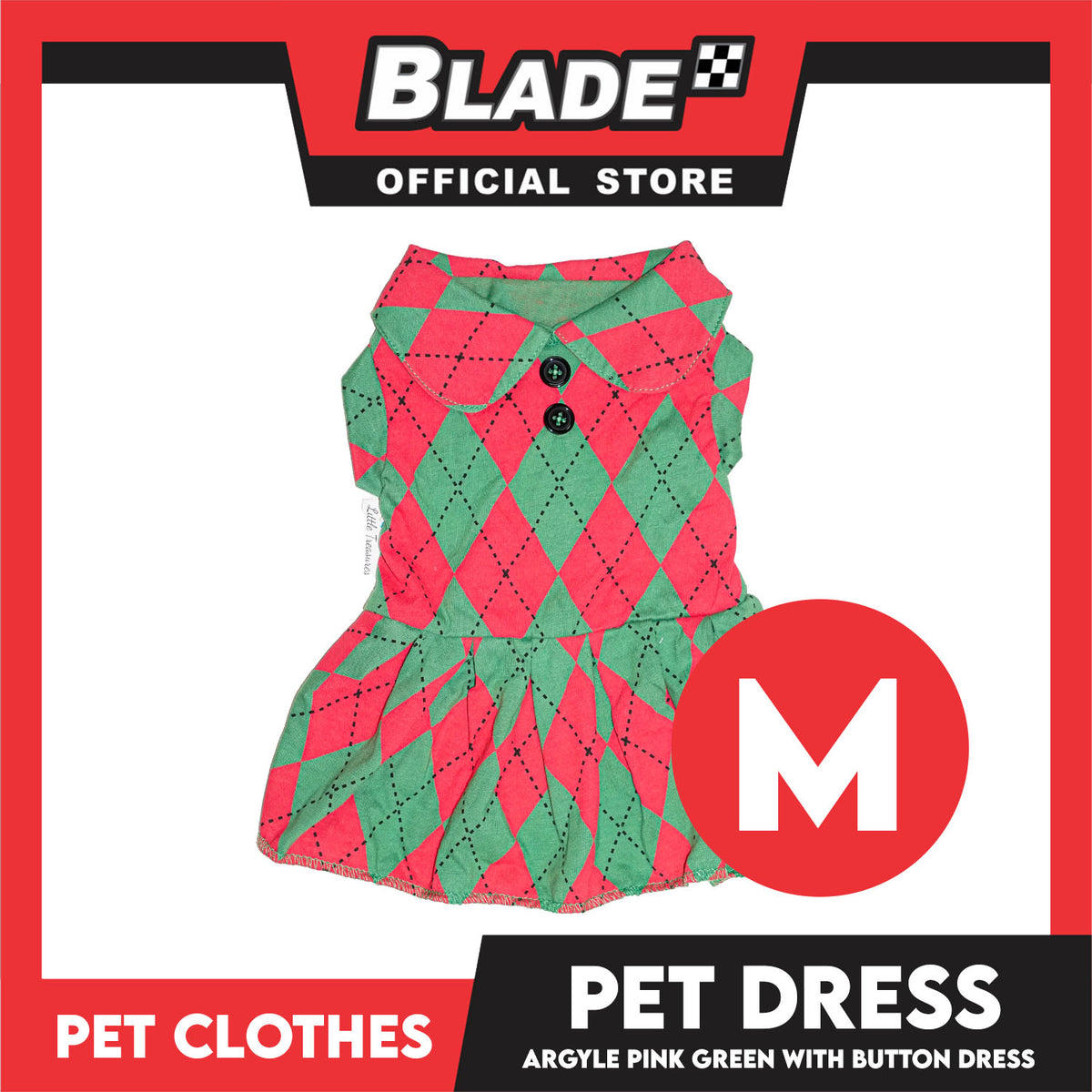 Pet Dress Argyle Pink/Green with Button Dress (Medium) Perfect Fit for Dogs and Cats