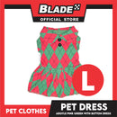 Pet Dress Argyle Pink/Green with Button Dress (Large) Perfect Fit for Dogs and Cats