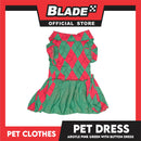 Pet Dress Argyle Pink/Green with Button Dress (Extra Large) Perfect Fit for Dogs and Cats