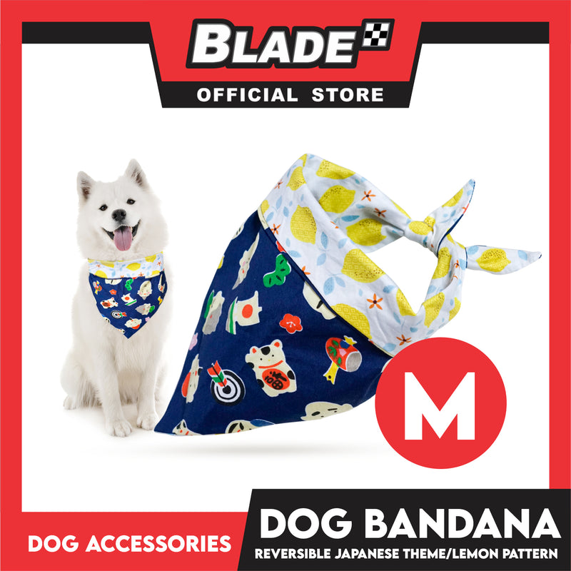 Dog Pet Bandana (Medium) Reversible Japanese Theme/Lemon Pattern Washable Scarf