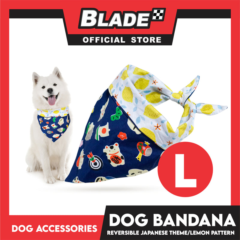 Dog Pet Bandana (Large) Reversible Japanese Theme/Lemon Pattern Washable Scarf