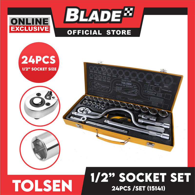 Tolsen  24pcs 1/2 Industrial Socket Set With Steel Case 15141