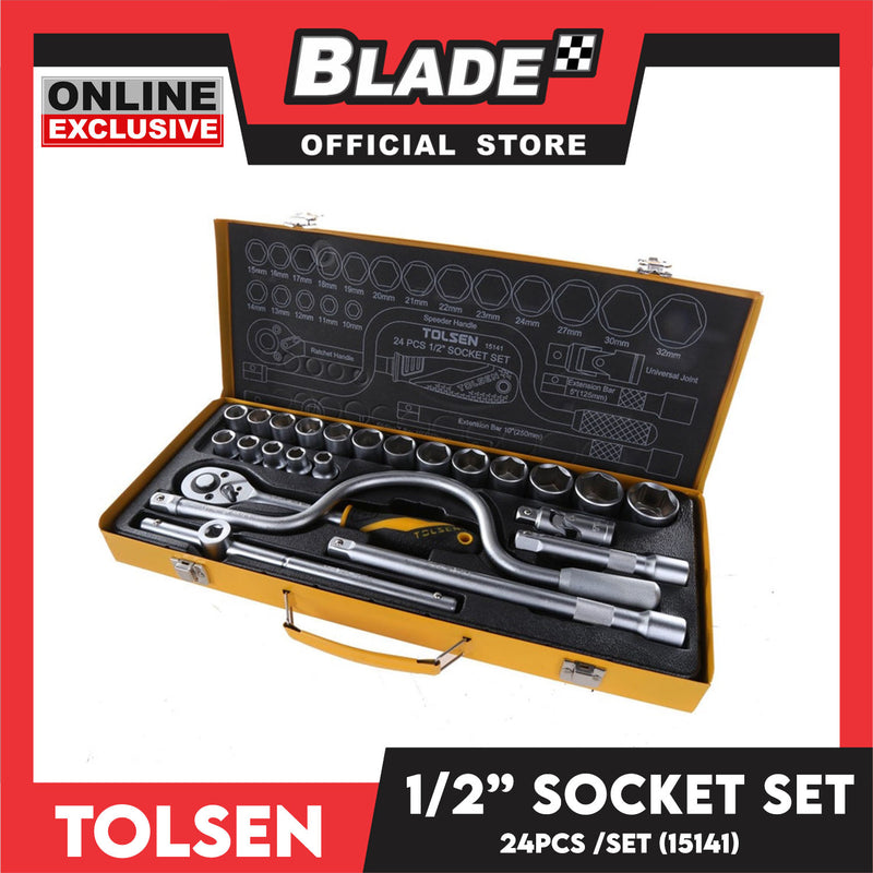 Tolsen  24pcs 1/2 Industrial Socket Set With Steel Case 15141